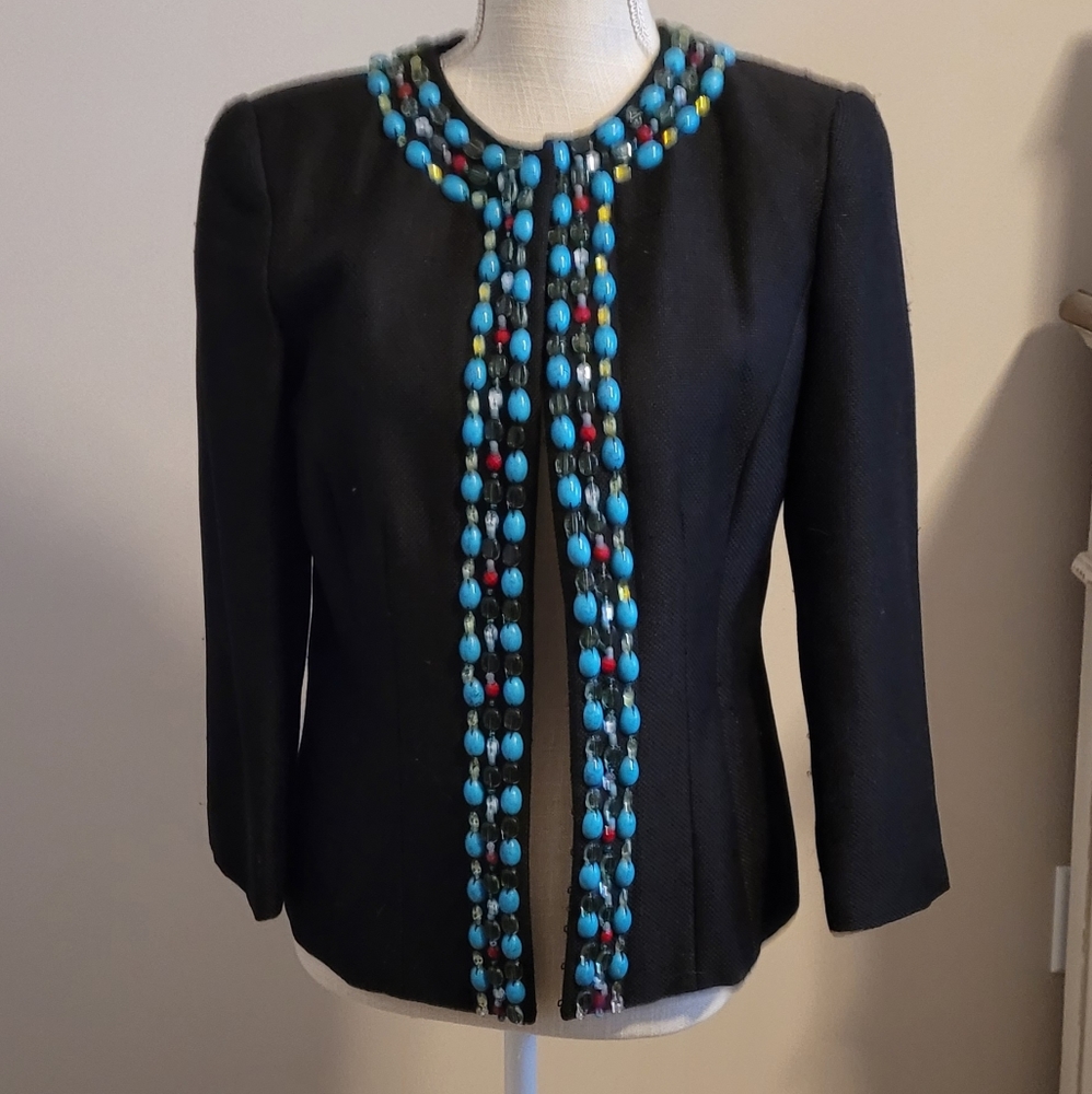 Long sleeve lined beaded trim jacket